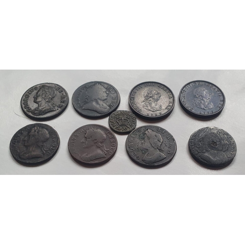 239 - A collection of better quality 17th, 18th & 19thC farthings, including a tin of William & Mary examp... 