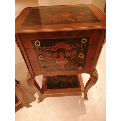 58 - A pair of continental style three-drawer chests with undertiers, Height 33.5