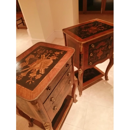 58 - A pair of continental style three-drawer chests with undertiers, Height 33.5