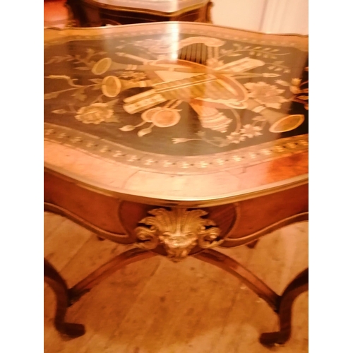 59 - A continental style gilt metal mounted centre table to match the previous lot , the legs united by X... 