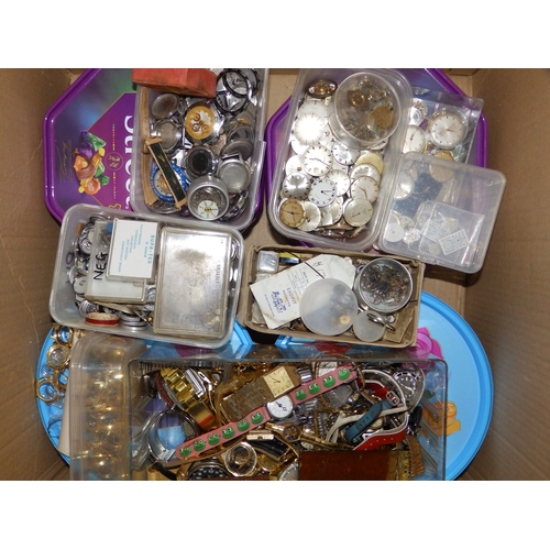 149a - A large collection of antique and vintage wrist  & pocket watch movements, dials and parts, includin... 