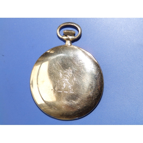 159 - An early 20thC Swiss 18ct gold slimline case pocket watch, lion crest to back of case, presentation ... 