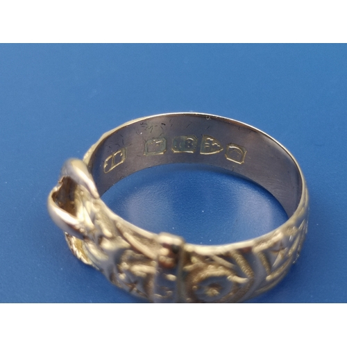 205 - An 18ct gold buckle band ring, Chester marks.  Finger size N/O.