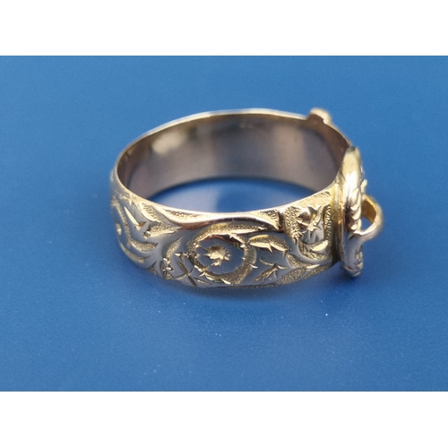 205 - An 18ct gold buckle band ring, Chester marks.  Finger size N/O.