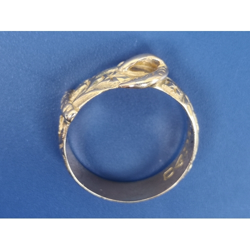 205 - An 18ct gold buckle band ring, Chester marks.  Finger size N/O.