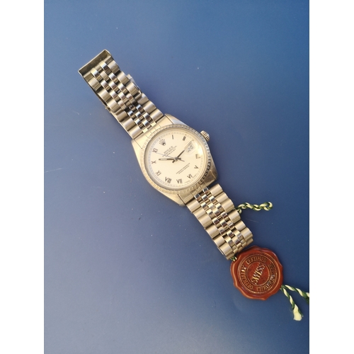 151 - A  gent's  stainless steel Rolex bracelet wrist watch, Model 16014,  fitted with white Datejust dial... 