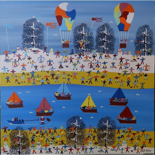 2 - Gordon Barker (born 1960) - two acrylics on canvas - 'The Winning Team' & 'Santa at the Seaside', si... 