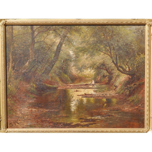 8 - J. McIntyre - oil on canvas - A young fisherman in Brent Brook, Hendon, initialled.