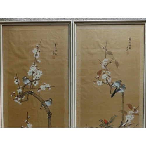 9 - A pair of signed Chinese flower paintings on silk, 36