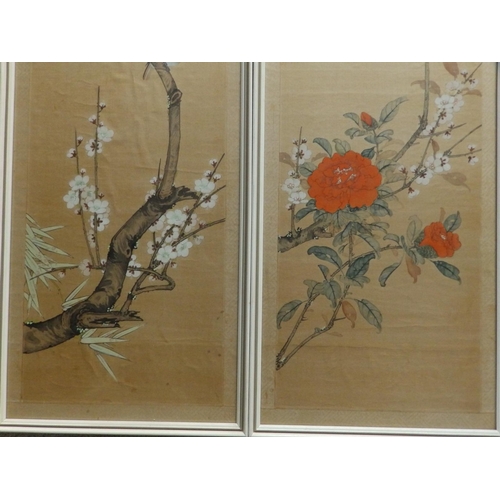 9 - A pair of signed Chinese flower paintings on silk, 36