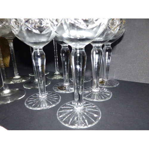 41 - Two sets of six Bohemian cut crystal hock glasses, 7.3