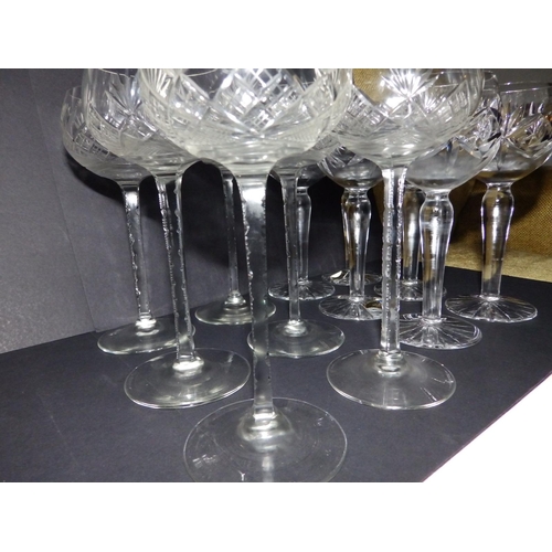 41 - Two sets of six Bohemian cut crystal hock glasses, 7.3