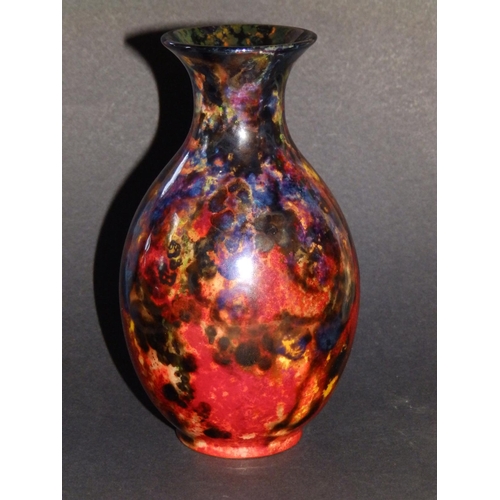 44 - A Royal Doulton flambe vase, exhibiting a range of mottled coloured glazes - 'MG', 6.5