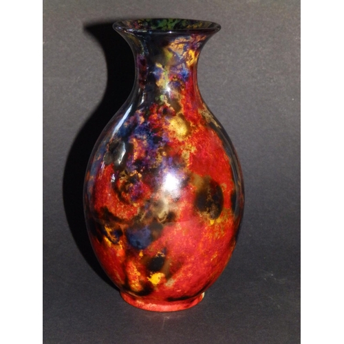 44 - A Royal Doulton flambe vase, exhibiting a range of mottled coloured glazes - 'MG', 6.5