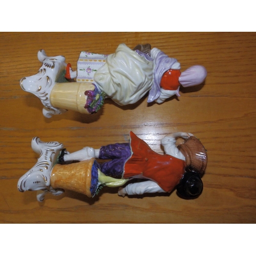 48 - A pair of Ludwigsburg porcelain figures - fruit & flower sellers, underglaze blue crowned marks, 9