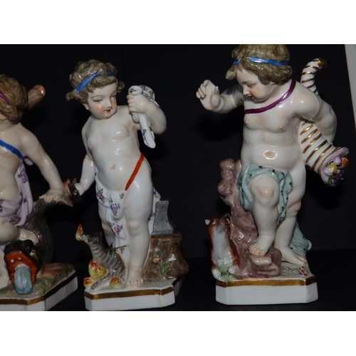 60 - A set of four Samson porcelain figures of putti emblematic of the seasons, pseudo Meissen marks, 8