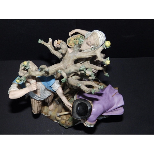 61 - A 19thC Meissen porcelain allegorical figure group after Acier depicting an applepicker with shepher... 