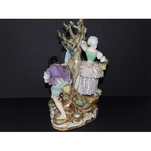 61 - A 19thC Meissen porcelain allegorical figure group after Acier depicting an applepicker with shepher... 