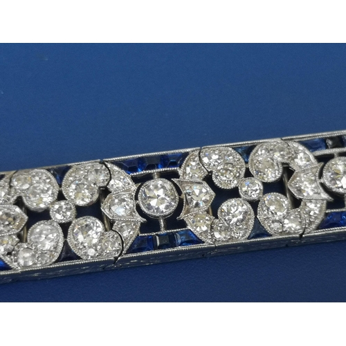 230 - An Edwardian sapphire & diamond set panel bracelet,  of openwork form, having numerous millegrain se... 