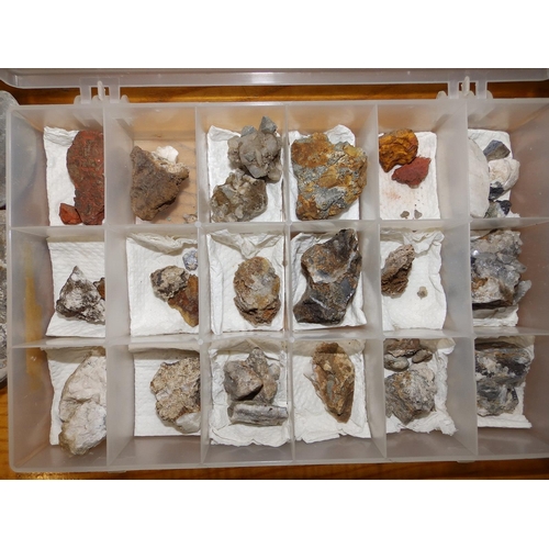 115 - A collection of British rocks and fossils, including snails, blue john, shark & rays' teeth, ammonit... 