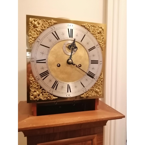 118 - An eight day striking inlaid walnut longcase clock, the square brass dial with subsidiary seconds to... 