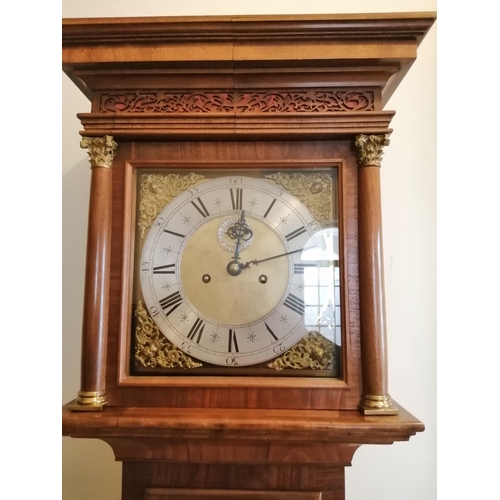 118 - An eight day striking inlaid walnut longcase clock, the square brass dial with subsidiary seconds to... 