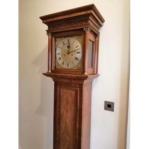 118 - An eight day striking inlaid walnut longcase clock, the square brass dial with subsidiary seconds to... 