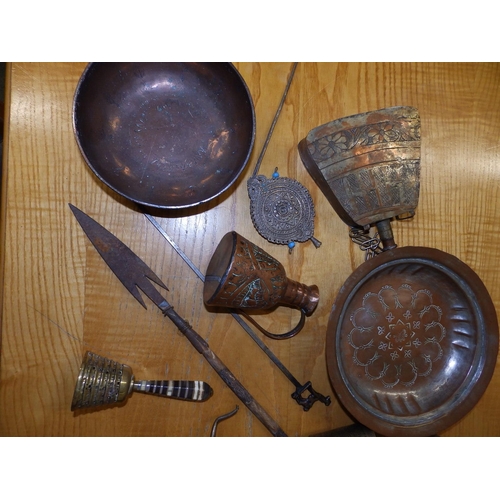 91 - A collection of Eastern copper, brass & metalware.