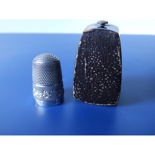 148 - A silver thimble size 6 - WHW, Chester 1902, in tortoiseshell case.