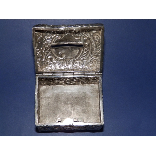 157 - An Edwardian embossed silver rectangular money box with hinged cover - HM, Birmingham 1903, 2.75