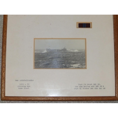 30 - Six framed black & white photographs of WWII period Royal Navy ships, having typed captions naming t... 