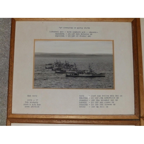 30 - Six framed black & white photographs of WWII period Royal Navy ships, having typed captions naming t... 