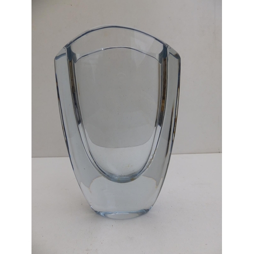 36 - A Swedish signed glass colourless vase, of flattened U shape  - B557 (?),  7.5