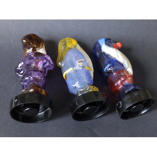 38 - Three 'Seven Dwarfs' glass character scent bottles by Elizabeth Saxon, circa 1960.