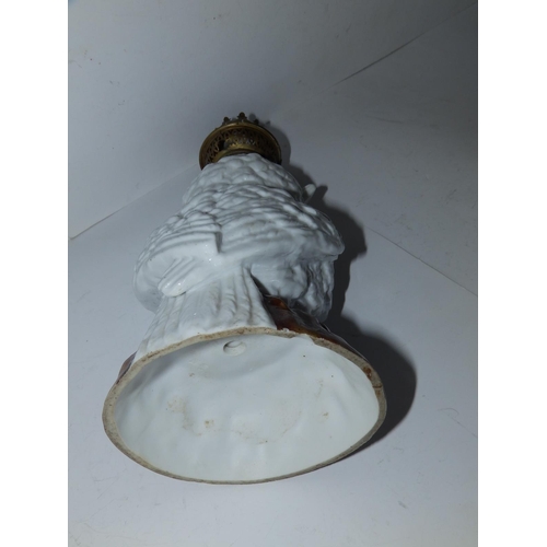 50b - A Victorian porcelain white owl lamp base, 10