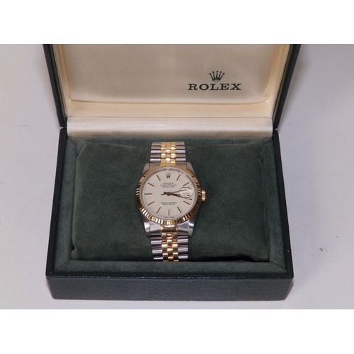 312 - A boxed gent's stainless steel & gold Rolex Datejust with cream dial & gold baton markers on Jubilee... 