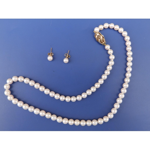 252 - A pearl necklace with decorative 9ct clasp, the pearls approx. 6mm-6.5mm,  18