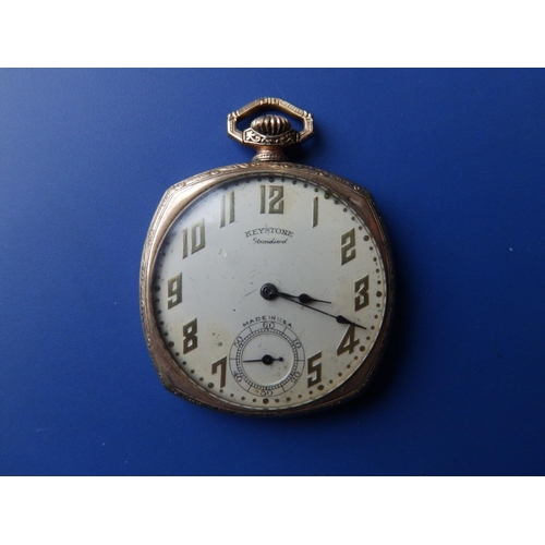 289 - A gold plated Standard Watch Co. 'Keystone' pocket watch in cushion shaped case, with subsidiary sec... 