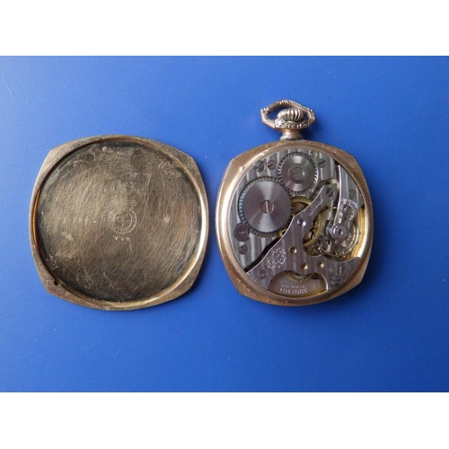 289 - A gold plated Standard Watch Co. 'Keystone' pocket watch in cushion shaped case, with subsidiary sec... 