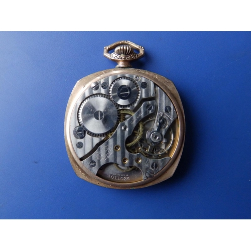 289 - A gold plated Standard Watch Co. 'Keystone' pocket watch in cushion shaped case, with subsidiary sec... 