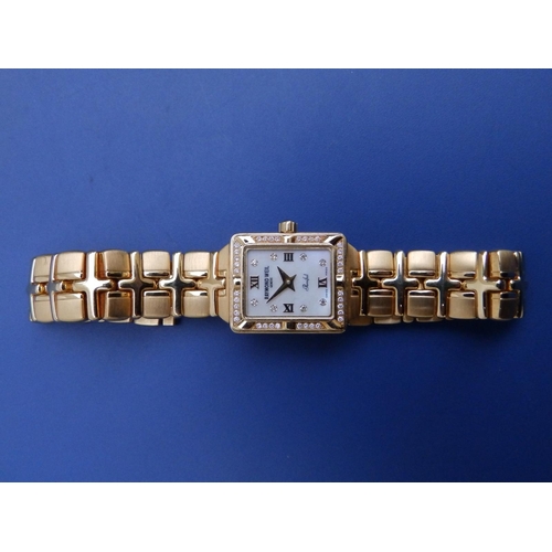 315 - A boxed,  lady's diamond set 18ct gold Raymond Weil 'Parsifal' bracelet wrist watchwrist watch with ... 