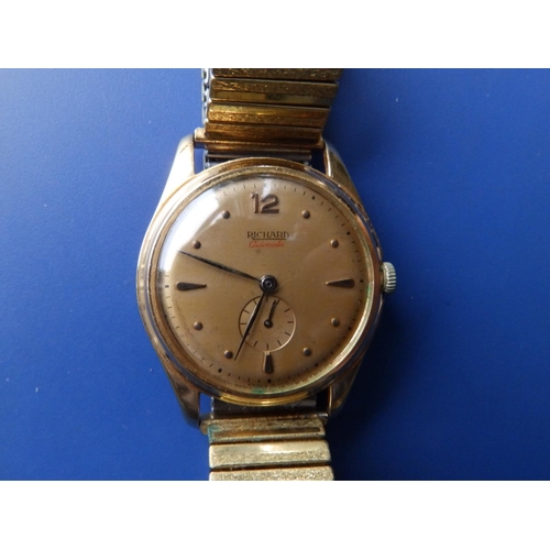 316 - A gent's 18ct gold Richard Automatic wrist watch with gold dial, subsidiary seconds,  on plated stra... 