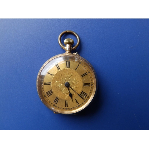 322 - A lady's 14ct gold pocket watch, case diameter 30mm - hinge broken.