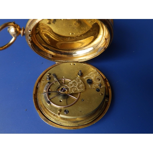 326 - A 19thC 18ct gold pocket watch with gold dial, subsidiary seconds, No. 41296,  London marks for 1873... 