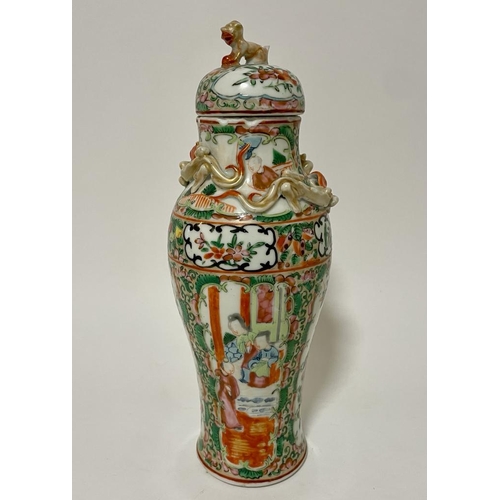 50c - A 19thC Chinese Cantonese porcelain vase & cover of slender baluster form, 10.5