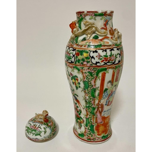 50c - A 19thC Chinese Cantonese porcelain vase & cover of slender baluster form, 10.5