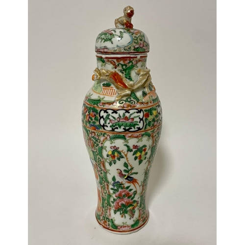 50c - A 19thC Chinese Cantonese porcelain vase & cover of slender baluster form, 10.5