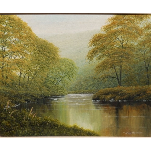 2 - David J. Lawrence - oil on canvas - 'River Bank at Withypool, Exmoor', signed,  19.5