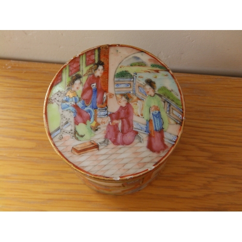23 - A Cantonese porcelain cylindrical jar , 3.6