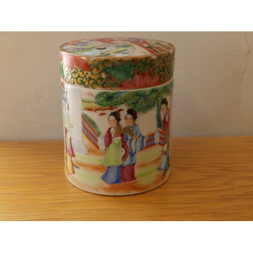 23 - A Cantonese porcelain cylindrical jar , 3.6